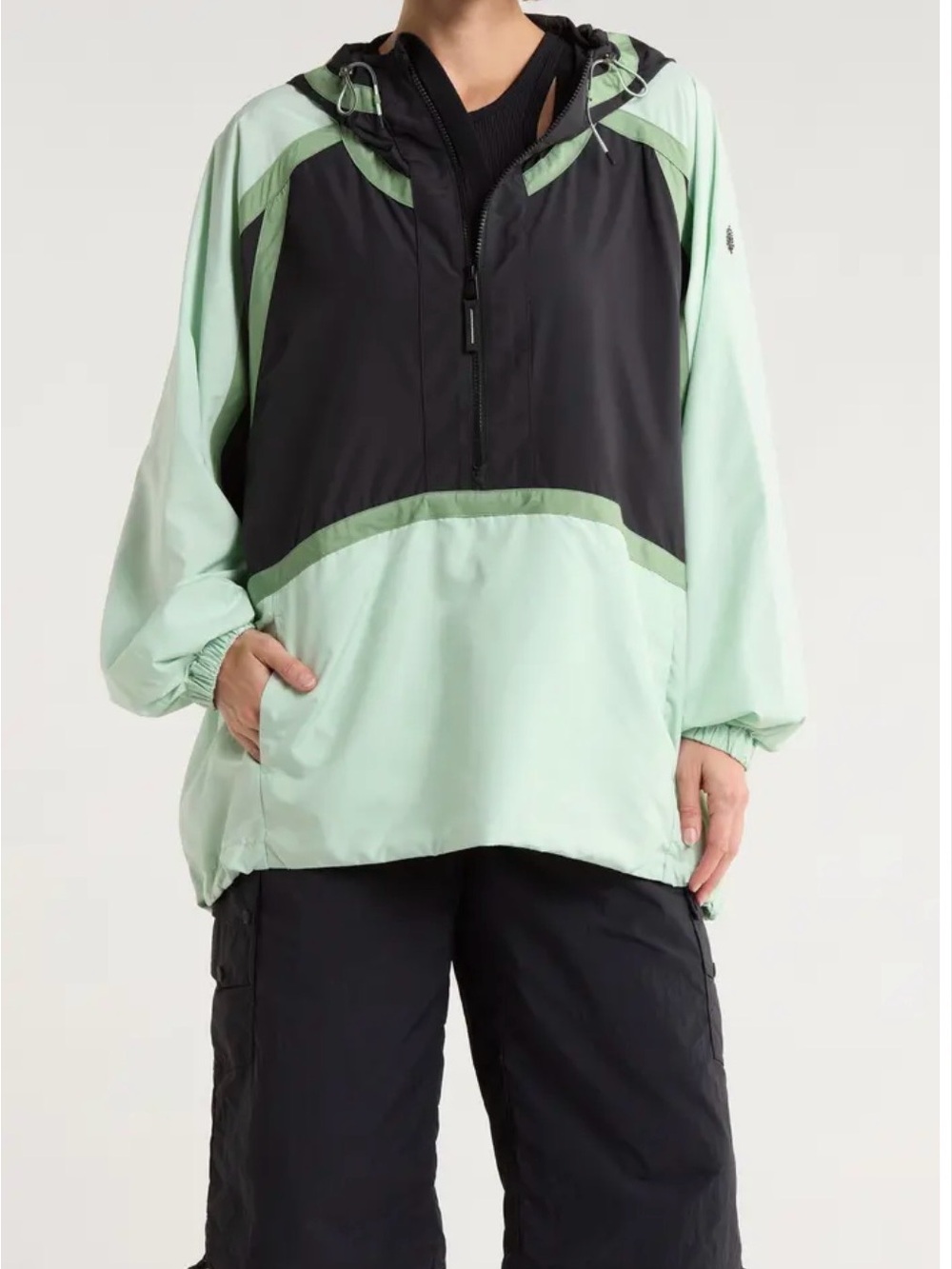 Free People Mint Green & Black Colorblock Hooded Anorak